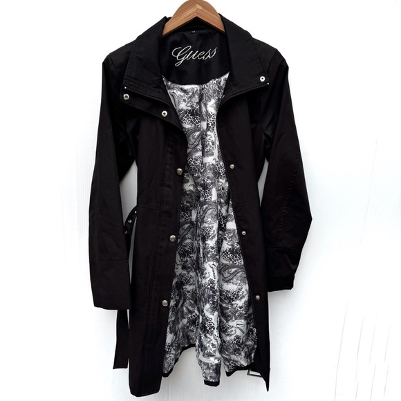 Guess Women's Black Trench Coat size Large - Picture 1 of 6